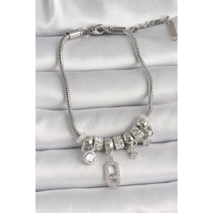 Pirinç Gümüş Renk Zincir Sallantı Zirkon Taşlı Messika Figür Yıldız Detay Kadın Bileklik