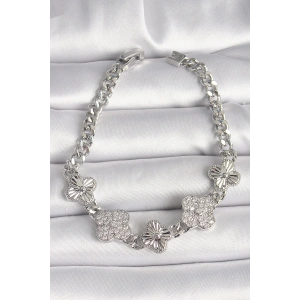 Pirinç Gümüş Renk Zincir Yonca Model Kadın Bileklik