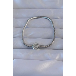 Pirinç Gümüş Renk Zirkon Taşlı Charm Bileklik