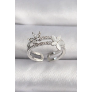 Pirinç Gümüş Renk Zirkon Taşlı Çiçek Model VIP Seri Kadın Yüzük