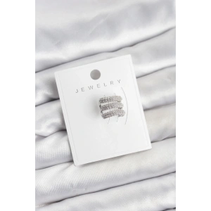 Pirinç Gümüş Renk Zirkon Taşlı Earcuff Kıkırdak Küpe