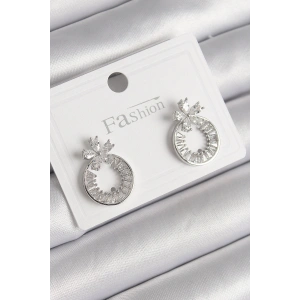 Pirinç Gümüş Renk Zirkon Taşlı Halka Model Çiçek Figür Kadın Küpe