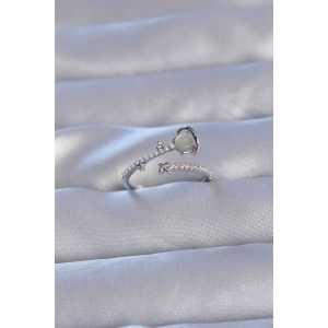 Pirinç Gümüş Renk Zirkon Taşlı İncili Satürn Model Ayarlanabilir Yüzük