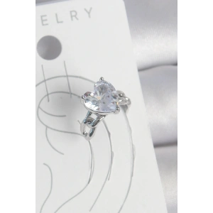 Pirinç Gümüş Renk Zirkon Taşlı Kalp Model Kadın Kıkırdak Küpe