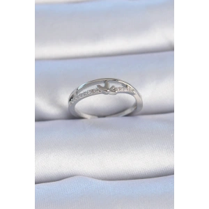 Pirinç Gümüş Renk Zirkon Taşlı Kalp Model Kadın Yüzük