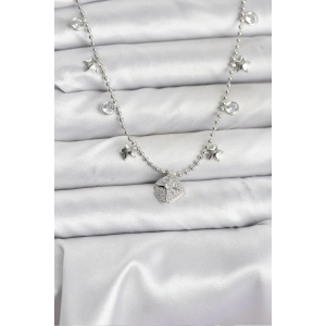 Pirinç Gümüş Renk Zirkon Taşlı Kutup Yıldızı Model Kadın Kolye