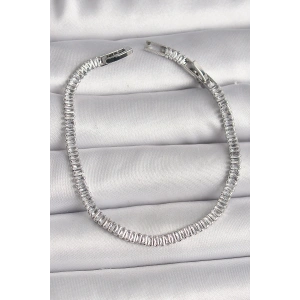 Pirinç Gümüş Renk Zirkon Taşlı Su Yolu Model Kadın Bileklik