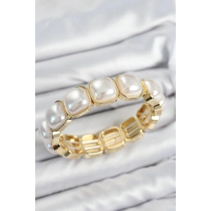 Pirinç Kare İnci Model Gold Renk Lastikli Kadın Bileklik