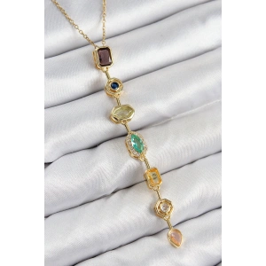 Pirinç Renkli Zirkon Taşlı Model Gold Renk 7 Element Kadın Y Kolye