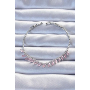 Pirinç Vip Seri Gümüş Renk Pembe Zirkon Taşlı Bileklik