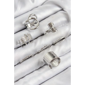 Pirinç Yaprak Model Gümüş Renk Kadın Yüzük Kombin Set