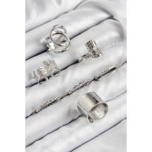 Pirinç Yaprak Model Gümüş Renk Kadın Yüzük Kombin Set