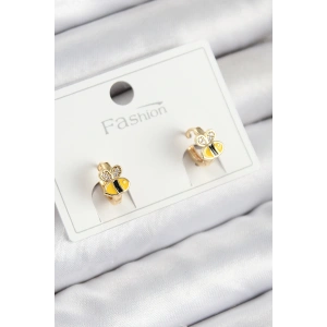 Pirinç Zirkon Taşlı Arı Model Gold Renk Çocuk Küpe