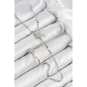 Pirinç Zirkon Taşlı Ezme Zincirli Kutup Yıldızı Model Gümüş Renk Y Kolye