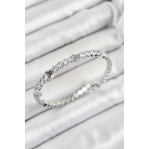 Pirinç Zirkon Taşlı Kalp Model Gümüş Renk Yaylı Kadın Bileklik