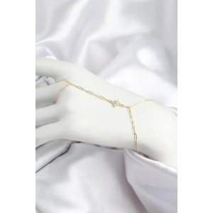 Pirinç Zirkon Taşlı Mavi Boncuklu Yonca Model Gold Renk Şahmeran