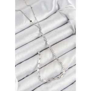 Pirinç Zirkon Taşlı Model Gümüş Renk Y Kolye