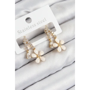 Pirinç Zirkon Taşlı Papatya Model Gold Renk Kadın Küpe