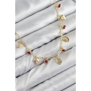 Pirinç Zirkon Taşlı Sallantılı Damla Model Gold Renk Kadın Kolye