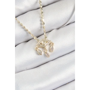 Pirinç Zirkon Taşlı Sallantılı Göz Model Ezme Zincir Gold Renk Kadın Kolye