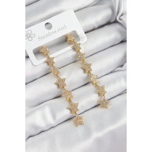 Pirinç Zirkon Taşlı Sallantılı Yıldız Model Gold Renk Kadın Küpe