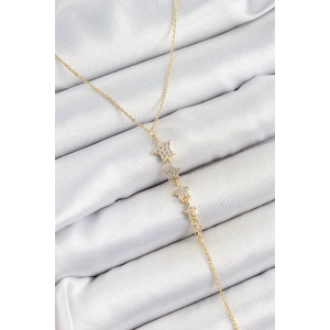 Pirinç Zirkon Taşlı Sıralı Yıldız Figürlü Y Model Gold Renk Kadın Kolye