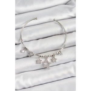 Pirinç Zirkon Taşlı Yıldız Model Gümüş Renk Charm Bileklik