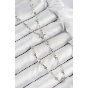 Pirinç Zirkon Taşlı Yıldız Model Gümüş Renk Y Kolye