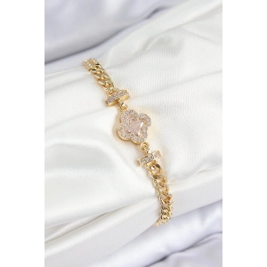 Pirinç Zirkon Taşlı Yonca Model Gold Renk Kadın Bileklik