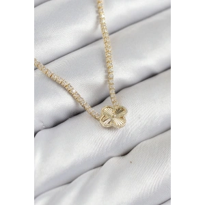 Pirinç Zirkon Taşlı Yonca Model Gold Renk Kadın Kolye