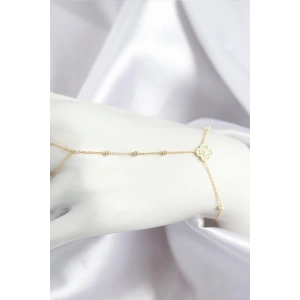 Pirinç Zirkon Taşlı Yonca Model Gold Renk Şahmeran