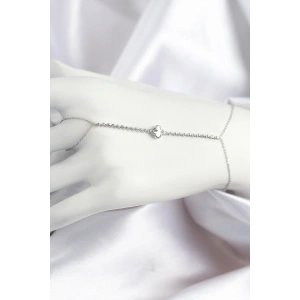 Pirinç Zirkon Taşlı Yonca Model Gümüş Renk Şahmeran