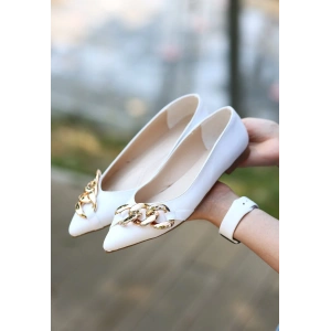 Popi Beyaz Cilt Zincirli Babet Ayakkabı