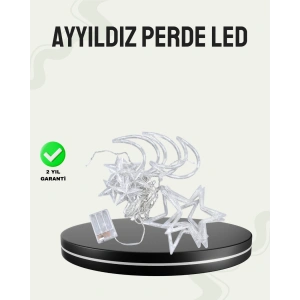 Prizli Yıldız Ay Perde LED Işık Ev ve Organizasyon Dekoru