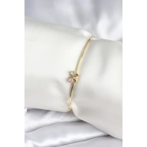 Renkli Kelebek Figür Gold Renk Pirinç Kadın Bileklik