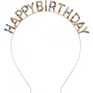 Renkli Kristal Taşlı Lüks Happy Birthday Taçı