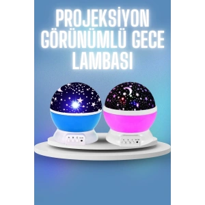 Renkli Yıldızlı Gökyüzü Projeksiyon Gece Lambası Pilli ve USB Kablolu