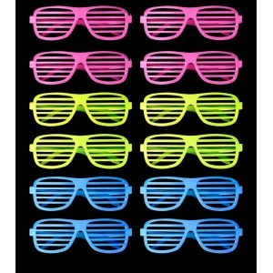 Retro Neon Fosforlu Panjur Gözlük - 12 Adet