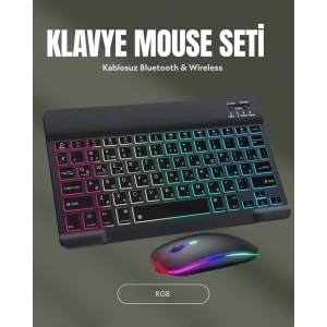 RGB Aydınlatmalı Şarjlı Kablosuz Klavye ve Mouse Seti – Modern ve Kompakt Tasarım