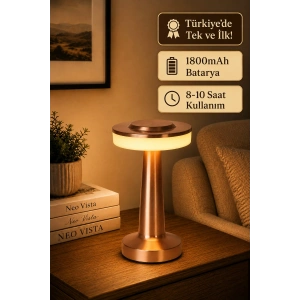 Rose Gold Dokunmatik Şarjlı Masa Lambası Dim Edilebilir Dekoratif Kablosuz Abajur