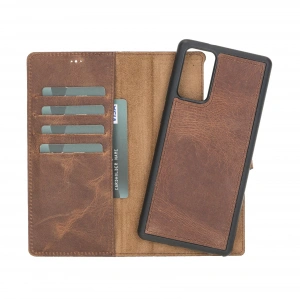 Samsung Galaxy Note 20 Uyumlu Deri Cüzdanlı Kılıf G2 Kahve
