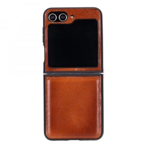 Samsung Galaxy Z Flip5 Uyumlu Deri Arka Kapak Efektli Taba