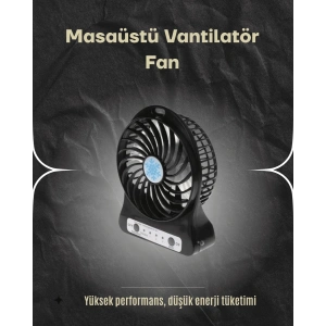Şarjlı USB Fan – Masaüstü Mini Vantilatör, Taşınabilir, Işıklı, 3 Kademeli, Sessiz