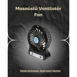 Şarjlı USB Fan – Masaüstü Mini Vantilatör, Taşınabilir, Işıklı, 3 Kademeli, Sessiz