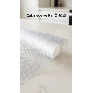 Şeffaf PVC Kaydırmaz Raflık Dolap İçi Çekmece Örtüsü 45x300 cm