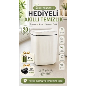 Sensörlü Çöp Kovası 20 Litre Antibakteriyel UV Işık Çöp Torbası Sabitleyici Aparat 4 Pil Hediyeli