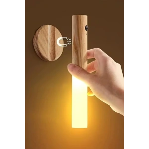 Sensörlü Şarjlı LED Ahşap Görünümlü Kablosuz Duvar Lambası Gün Işığı Aplik