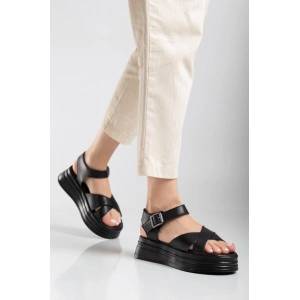 Sibna Siyah Cilt Kemerli Sandalet