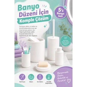 Şık Görünümlü Beyaz Banyo Aksesuar Takımı 5 Parça Günlük Kullanıma Uygun Set