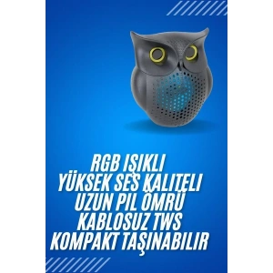 Siyah Bluetooth Hoporlör Baykuş Speaker Bluetooth 5.0 Bağlantılı